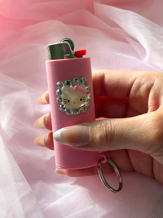 Pink kitty lighter sleeve keychain