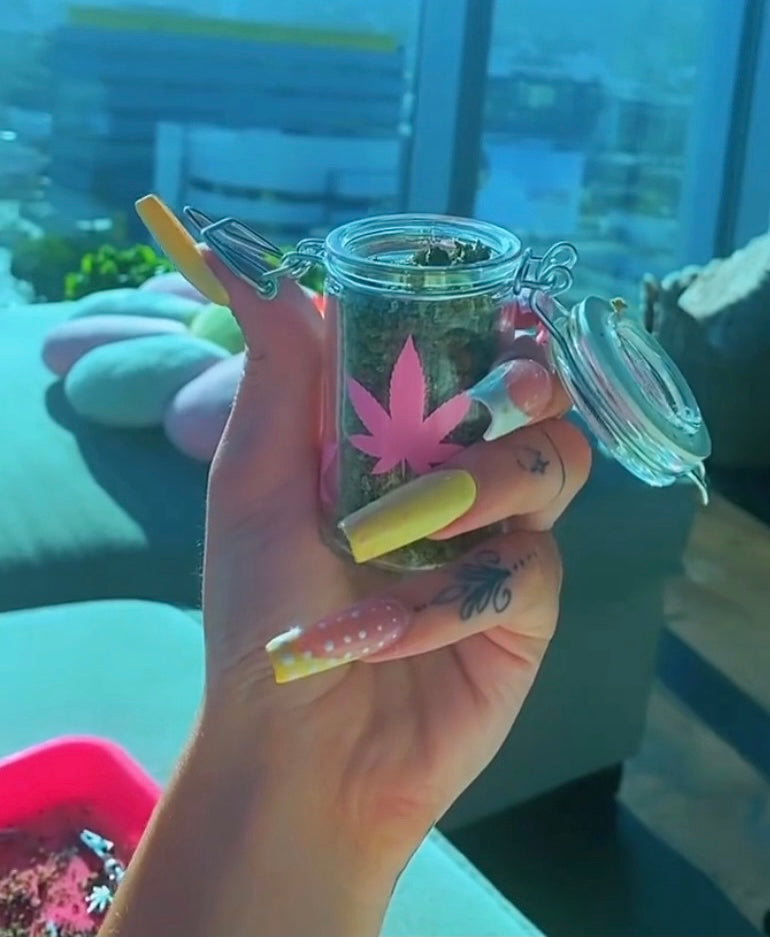 Pink leaf stash jar